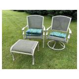 Outdoor Patio Sling Chair Set Swivel Armchair Ottoman & Cushions