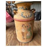Vintage Scandinavian Folk Art Painted Wooden Milk Can with Lid