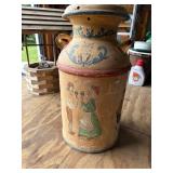 Vintage Scandinavian Folk Art Painted Wooden Milk Can with Lid