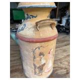 Vintage Scandinavian Folk Art Painted Wooden Milk Can with Lid