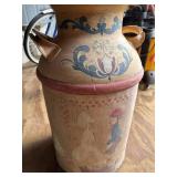 Vintage Scandinavian Folk Art Painted Wooden Milk Can with Lid