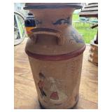 Vintage Scandinavian Folk Art Painted Wooden Milk Can with Lid
