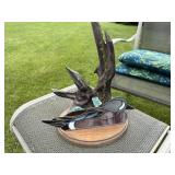 Handmade Driftwood & Stained Glass Bird Sculpture on Wood Base