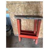 Pair of Folding Metal Sawhorses with Wood Tops Orange Utility Stand