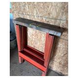 Pair of Folding Metal Sawhorses with Wood Tops Orange Utility Stand