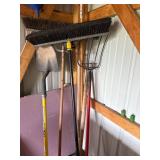 Lot of Assorted Long Handle Yard & Barn Tools Shovel Broom Pitchfork