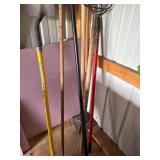 Lot of Assorted Long Handle Yard & Barn Tools Shovel Broom Pitchfork