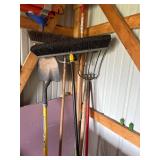 Lot of Assorted Long Handle Yard & Barn Tools Shovel Broom Pitchfork