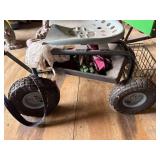 Rolling Garden Scooter Seat Cart w/ Pneumatic Tires & Basket