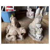 Cast Stone Garden Animal Statues Rabbit and Squirrel Family Decor