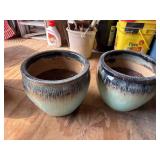 Set of 2 Glazed Ceramic Outdoor Planters Blue Green Drip Finish