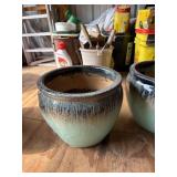 Set of 2 Glazed Ceramic Outdoor Planters Blue Green Drip Finish