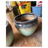Set of 2 Glazed Ceramic Outdoor Planters Blue Green Drip Finish