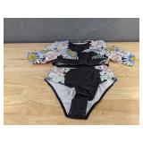 Black Floral Women's Two-Piece Bathing Suit Size S - Brand New