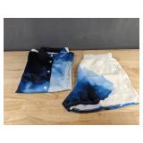 Blue and White Men's Button Down Short Sleeve Shirt and Short Set - Size M - Brand New
