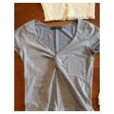 Brandy Melville Women's Blue Twist Top, Me to WE Women's Black Smocked Top, American Eagle White Eyelet Crop, Brown Women's Tie-Dye Tank Top *S