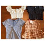 Brandy Melville Women's Blue Twist Top, Me to WE Women's Black Smocked Top, American Eagle White Eyelet Crop, Brown Women's Tie-Dye Tank Top *S