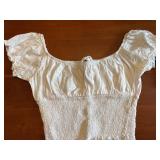 Brandy Melville Women's Blue Twist Top, Me to WE Women's Black Smocked Top, American Eagle White Eyelet Crop, Brown Women's Tie-Dye Tank Top *S