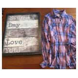BDG Plaid Button Up Size Women's Large Shirt & Every Day I Love You Home Decor Accents Sign *S