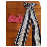 Princess Polly Women's Floral Bralette Size 6 & Socialite Striped Women's Wide-Leg Size Medium Romper Jump Suit *S