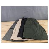 4 Pairs Men's Elastic Waist Cargo Shorts Size XXL Green, Black, Grey, Tan - Brand New