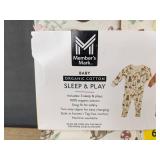 Member's Mark Baby Organic Sleep & Play Size 6 Months, 3 Pack and BIBS Round Pacifiers Size 2, 2 Pack - Brand New