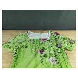 Women's Green Floral Short Sleeve Dress With Tie Tea-Length Size Medium - Brand New