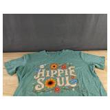 Women's Hippie Soul Floral Green Graphic T-shirt Size XL - Brand New