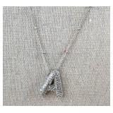 Bubble Letter 'A' Necklace 18' Silver-Tone - Brand New