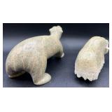 Hand Made Canadian Inuk Eskimo SoapStone Art Animals - Polar Bear,Yak , Loon and Whale