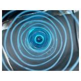 Beautiful Blue Handblown Glass Collection of Venetian Glass Vase 15.75', Striped Rose Bowl 6' H and Turkish Luster Glass Bowl 9' W