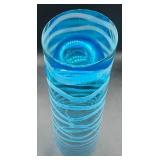 Beautiful Blue Handblown Glass Collection of Venetian Glass Vase 15.75', Striped Rose Bowl 6' H and Turkish Luster Glass Bowl 9' W