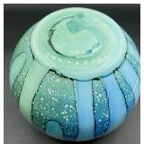 Beautiful Blue Handblown Glass Collection of Venetian Glass Vase 15.75', Striped Rose Bowl 6' H and Turkish Luster Glass Bowl 9' W