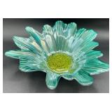 Beautiful Blue Handblown Glass Collection of Venetian Glass Vase 15.75', Striped Rose Bowl 6' H and Turkish Luster Glass Bowl 9' W