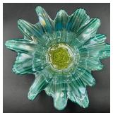 Beautiful Blue Handblown Glass Collection of Venetian Glass Vase 15.75', Striped Rose Bowl 6' H and Turkish Luster Glass Bowl 9' W