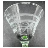 Vintage Green Uranium Glass Flower Etched Braided Stem Cocktail Glasses -Set of 5