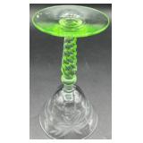 Vintage Green Uranium Glass Flower Etched Braided Stem Cocktail Glasses -Set of 5
