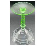 Vintage Green Uranium Glass Flower Etched Braided Stem Champagne/Tall Sherbet Glasses -Set of 8 - 5.75' H
