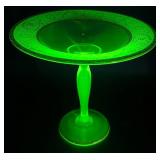 Vintage Uranium Glass Compote Gilded Rim