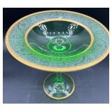 Vintage Uranium Glass Compote Gilded Rim