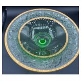 Vintage Uranium Glass Compote Gilded Rim