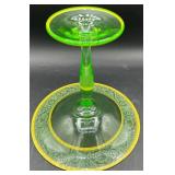 Vintage Uranium Glass Compote Gilded Rim