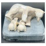 Hand Sculpted Inuit Eskimo Native American & Ultima Thula Greenland Carving of Bears and Stacked Stone with Jade and Nephrite