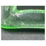 Vintage Uranium Glass Collection of Double Handled Woven Basket, Tumbler, and 6 Cordial Glasses