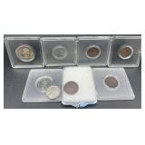Collection of United States Coins-1936 Washington Quarter, 1943 Steel Pennies and 4 Indian Head Pennies
