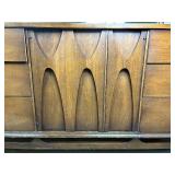 Broyhill Walnut Brasilia 9 Drawer Lowboy Dresser with Mirror