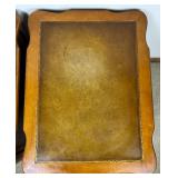 Pair of Vintage Hammary French Provincial Accent Side Tables with Inlayed Leather Top & Front Drawer
