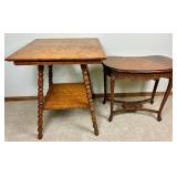 Antique Victorian-Era Parlor Table and French Style Kidney Shaped Accent Table