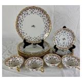 Jean Pouyat J.P.L. Fine Porcelain Plates and Teacup Set  from Limoges France -Late 19th Century