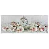 Hand Painted Japanese Sakura Cherry Blossoms with Landscape Design Tea Set